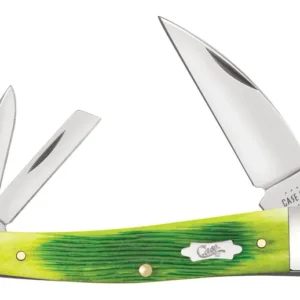 Case 61047 Seahorse Whittler knife with Wharncliffe, Pen, and Coping blades, lime green bone handle, Tru-Sharp™ stainless steel, and Case Bowtie shield.